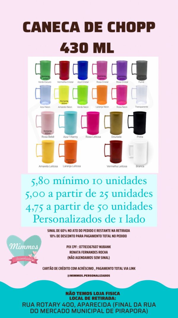 Canecas de chopp 450ml (personalizada no transfer )
