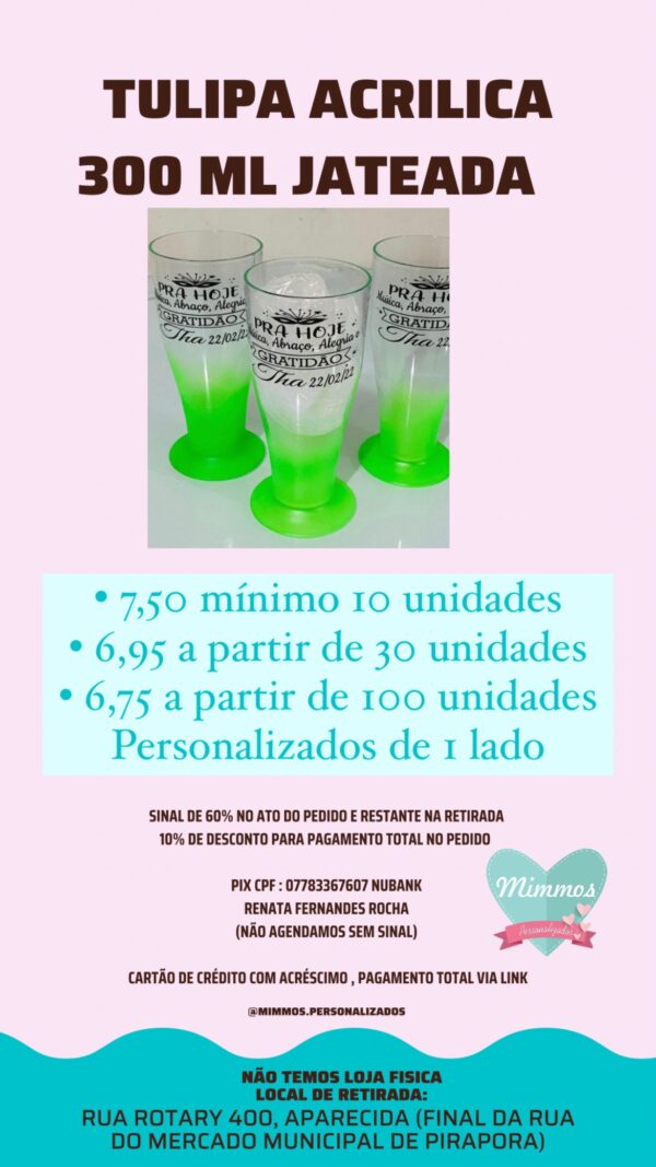 Tulipa jateada 300ml personalizada no transfer