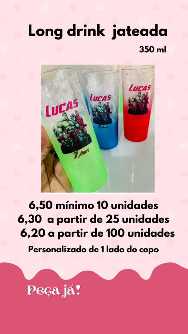 Long drink jateado e Personalizado no transfer (direto no copo)