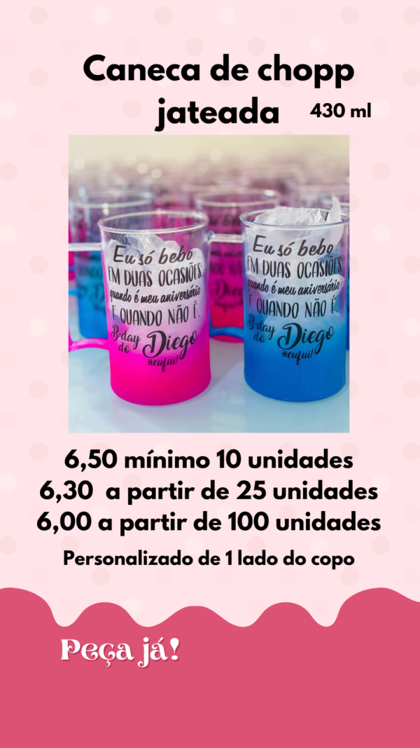 Caneca de chopp Jateada Personalizada no Transfer