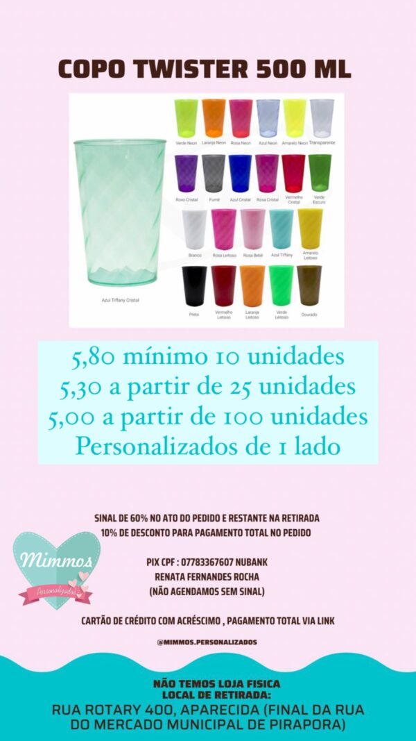 Copo Twister 500 ml - Personalizado no transfer