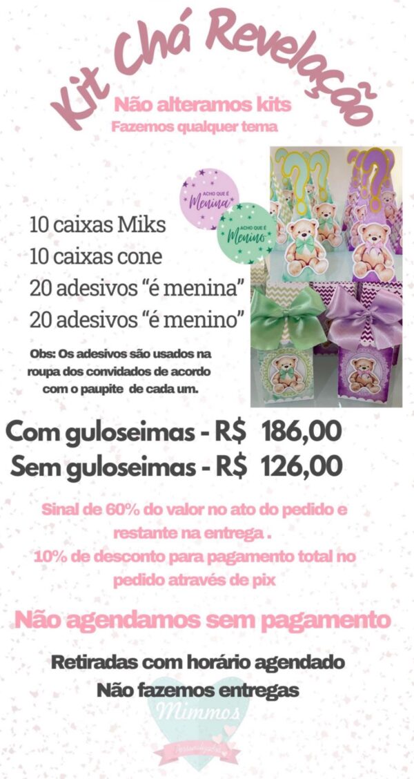 Kit Chá revelação com guloseimas